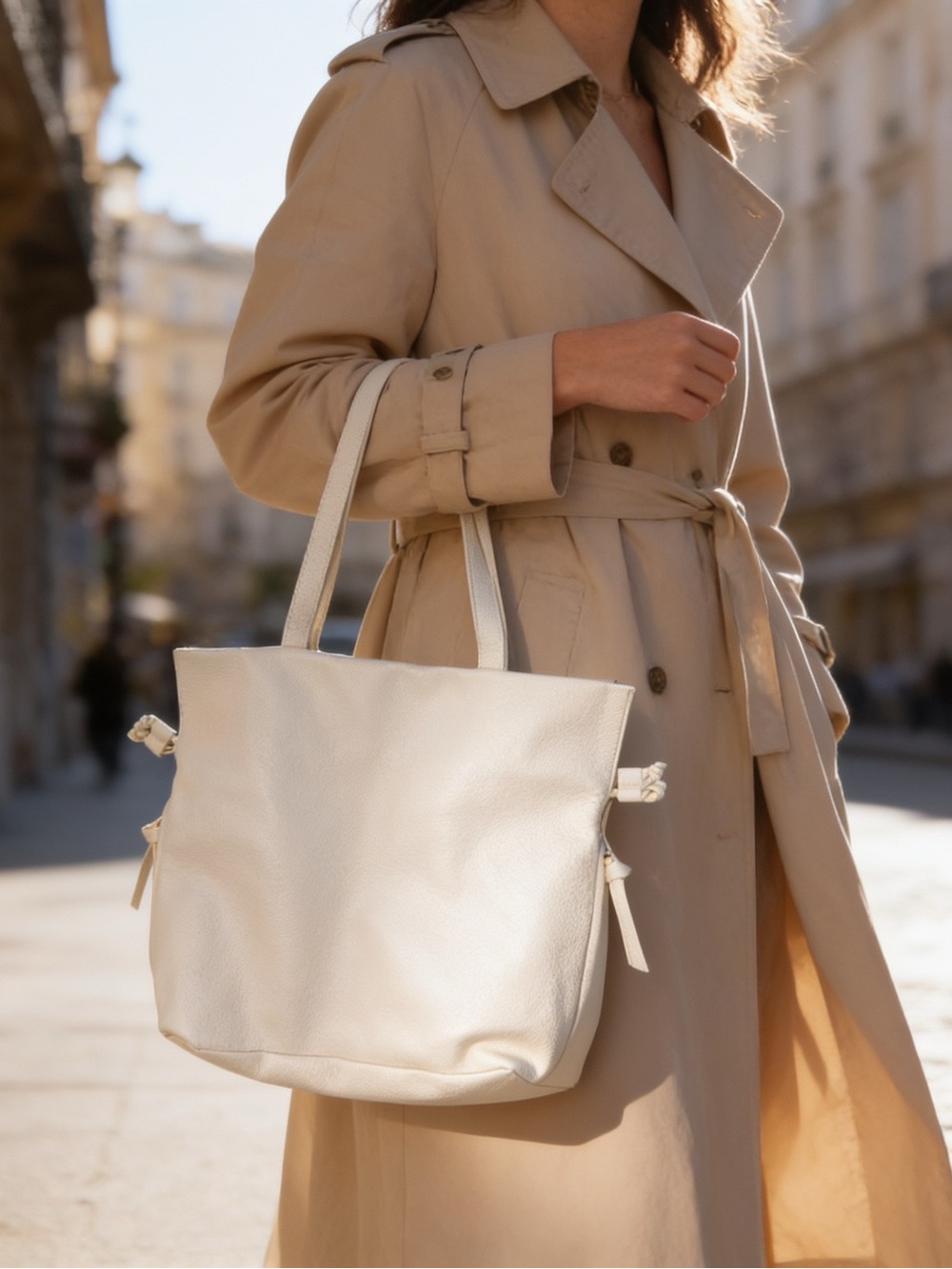 Tote Le Monde Ivory Leather Tote | Gold Hardware | Boutique Designer